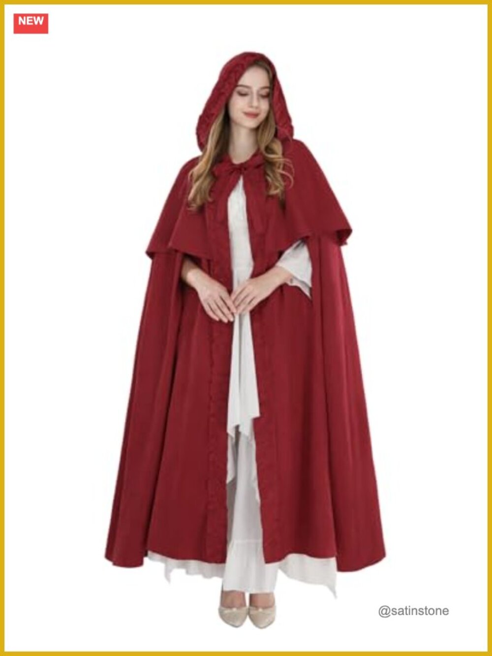 Hooded Cloak Cotton Polyester Ruffled Lace-Up Cape Renaissance Costume